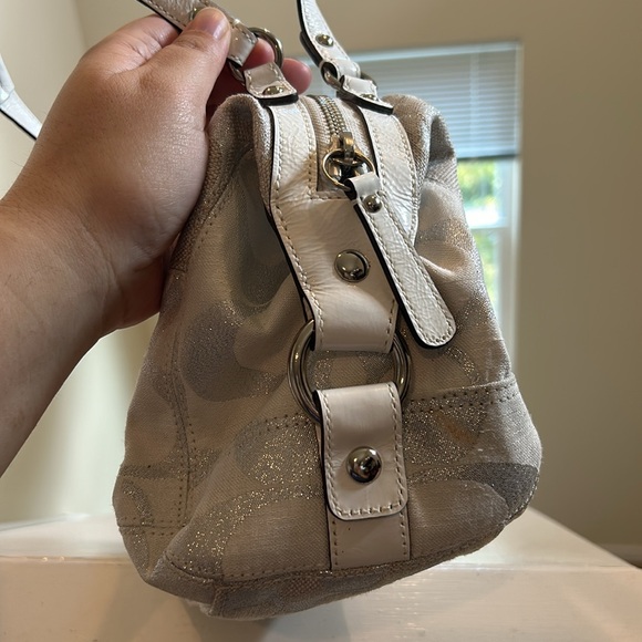 ❌SOLD❌ Coach Upcrafted Patchwork Metallic Signature Strip Satchel - Very Good - Picture 9 of 11